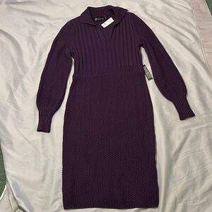New York & Company Purple Long Sleeve Knit Dress